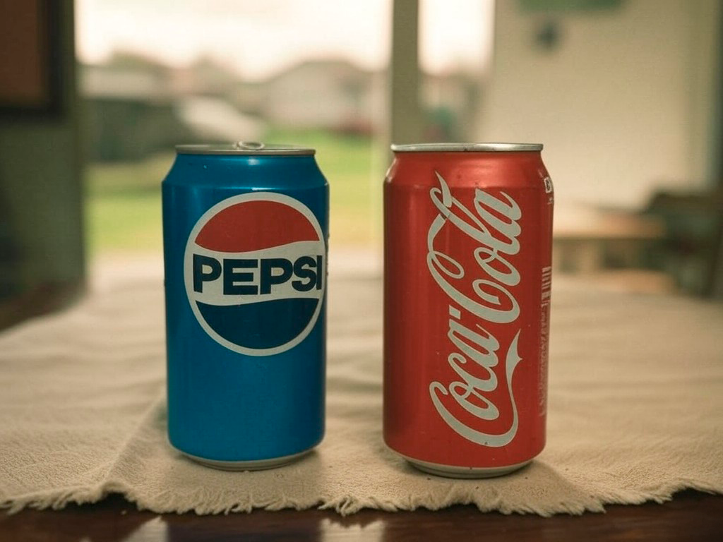 Una lata de Pepsi y una de Coca Cola representando el Pepsi Challenge, una prueba a ciegas que favoreció a Pepsi en los años 80.