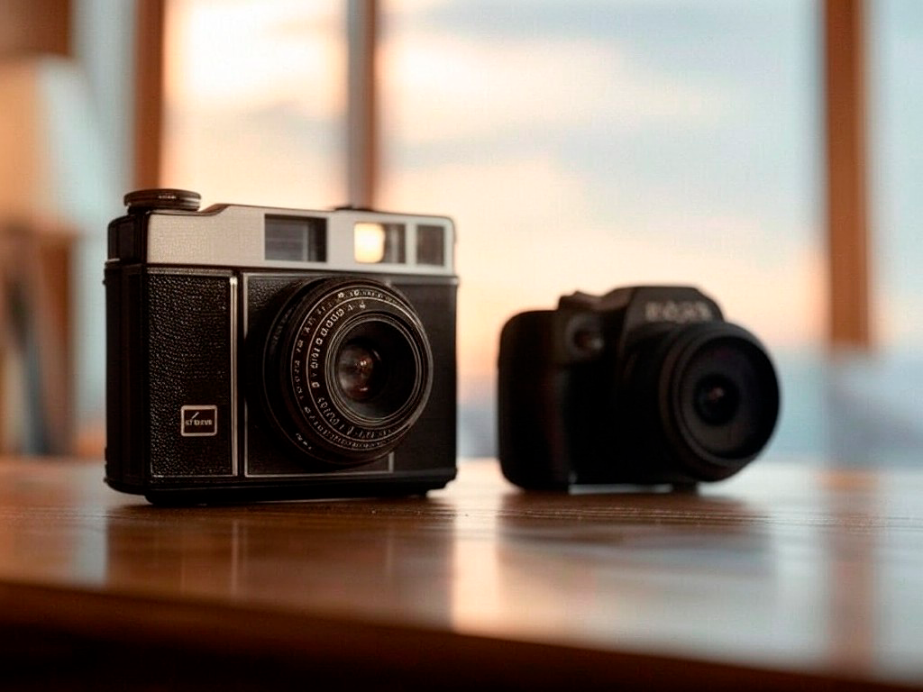 Comparación entre una cámara Kodak clásica y una cámara digital moderna.